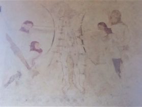 medieval painting on church wall depicting St George and the dragon