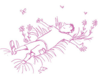cartoon boy laying on his back in a meadow